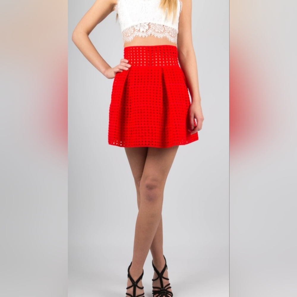 Red A-Line high waisted bubble Skirt